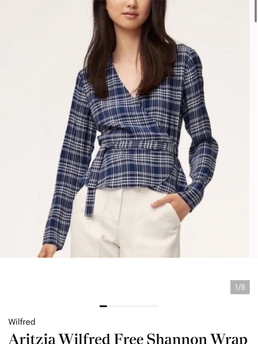 Wilfred Navy and White Plaid Wrap Blouse